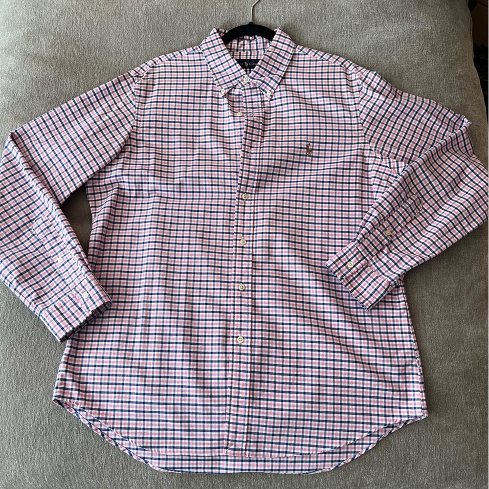 Men's Pink and Blue Checkered Shirt